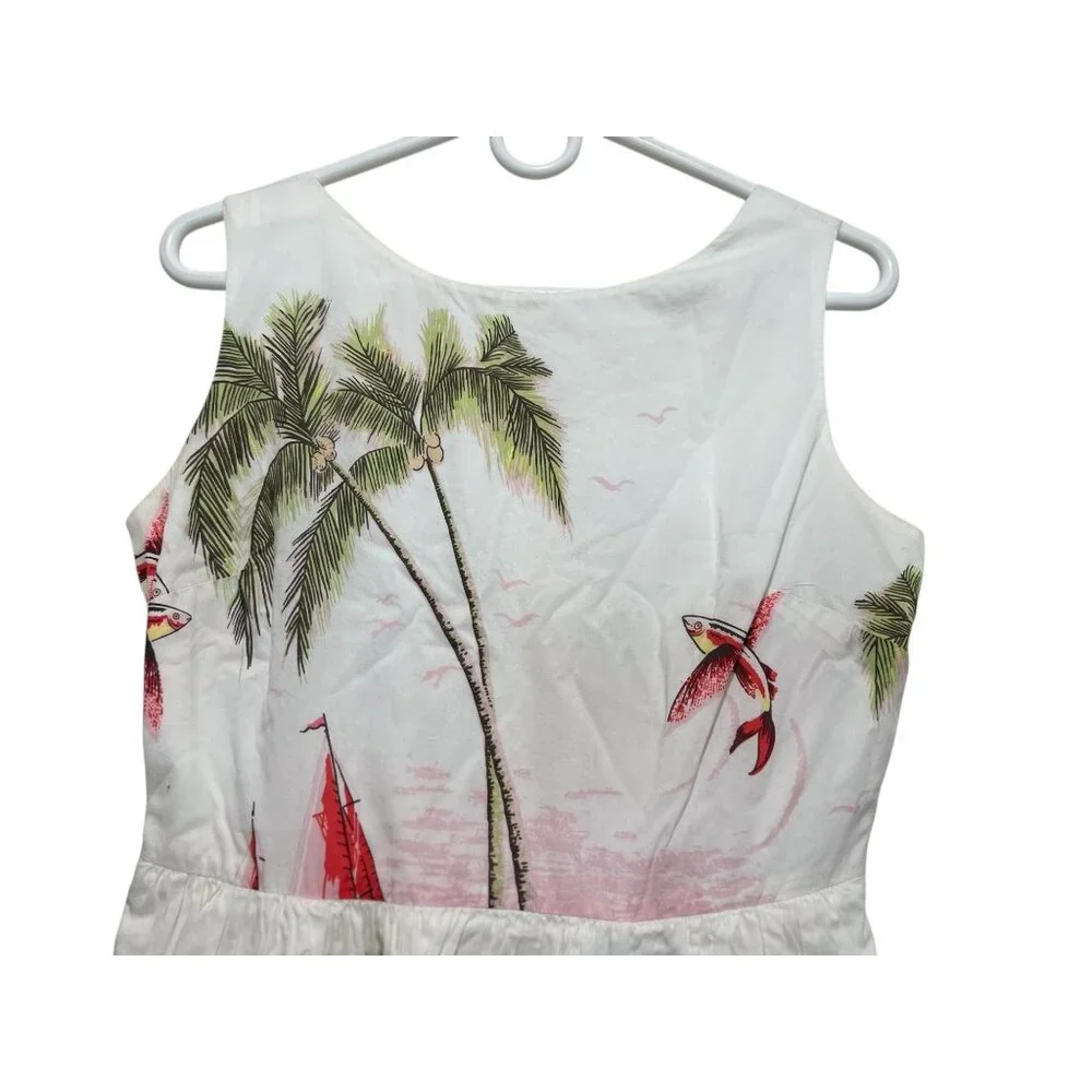 JCrew Barbados Map Palm Tree Fish Novelty Midi Dress Womens 10 Tropical Vacation - Picture 7 of 16